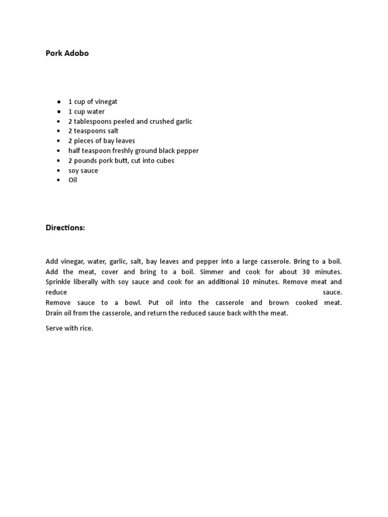 Pork Adobo PDF Garlic Cooking