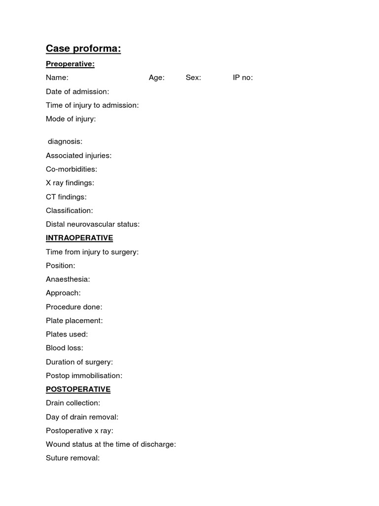 Orthopedic Case Proforma Template | PDF