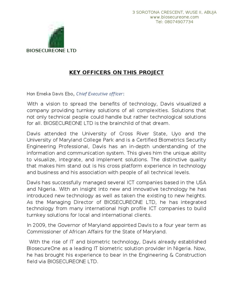 Key Officers of BiosecureOne Ltd | PDF | Engineering | Curriculum