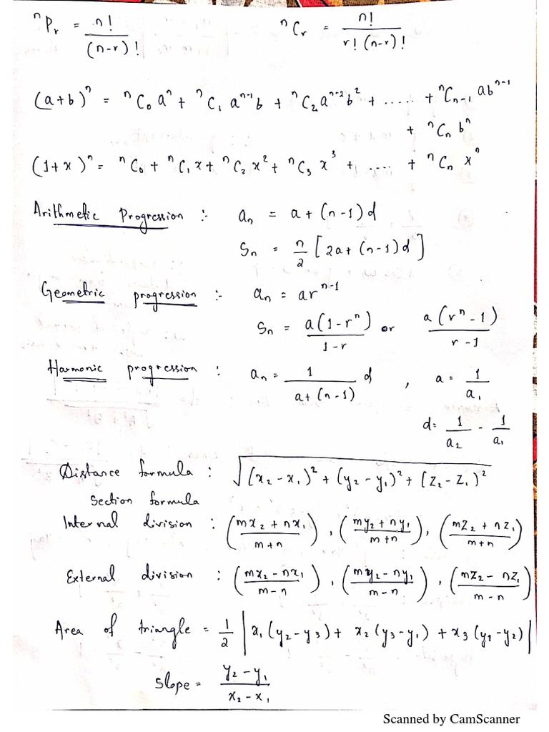 Maths Formulae Class 11 | PDF