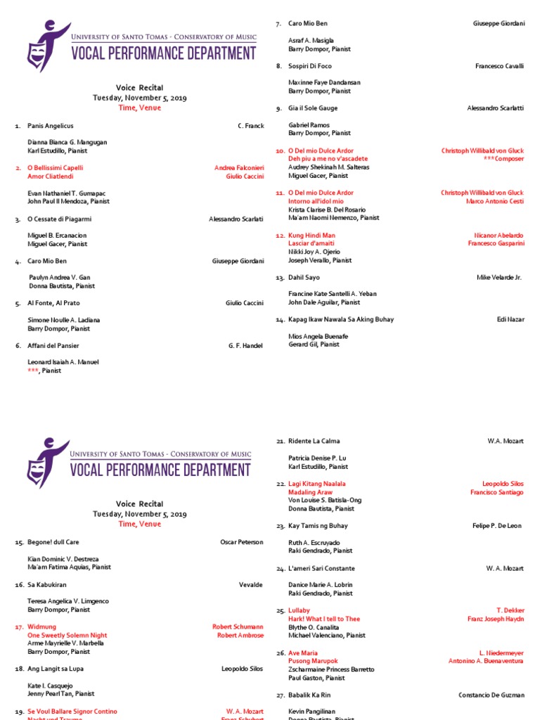 Voice Recital: Tuesday, November 5, 2019 | PDF | Composers | Music