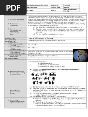 Sample DLL FOR COT Module 3