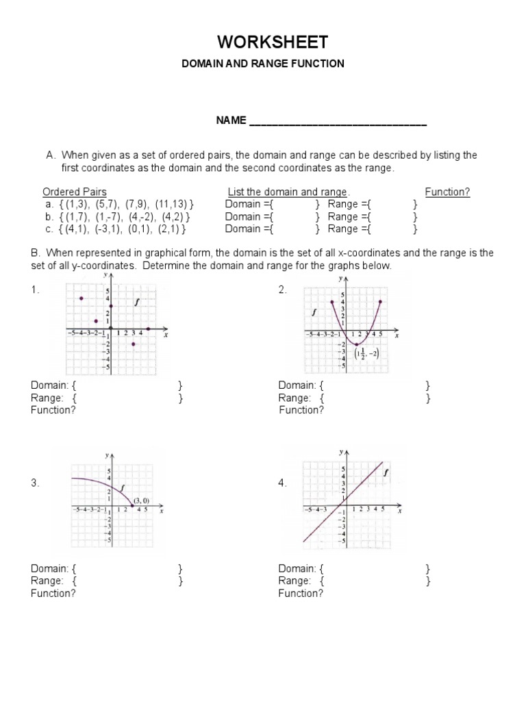 20.worksheet Domain Range Function  PDF  Domain Of A Function Throughout Domain And Range Worksheet 1