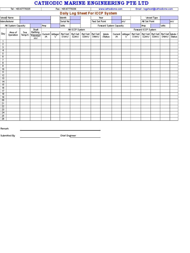 ICCP Log Sheet PDF