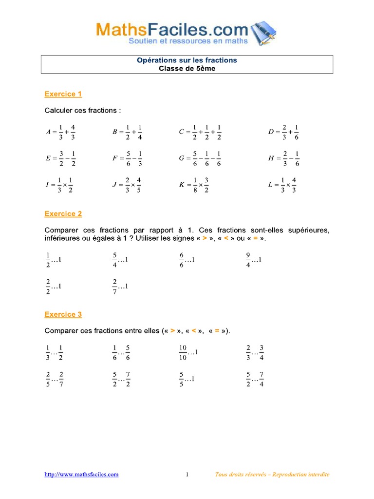 Nombres Relatifs Et Repérage 5ème Exercices Corrigés Opérations Sur Les Fractions - Exercices Corrigés 5ème | PDF