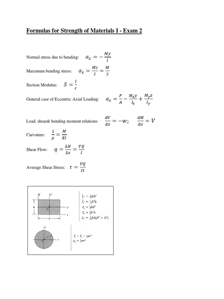 Formula Sheet - Exam 2 | PDF