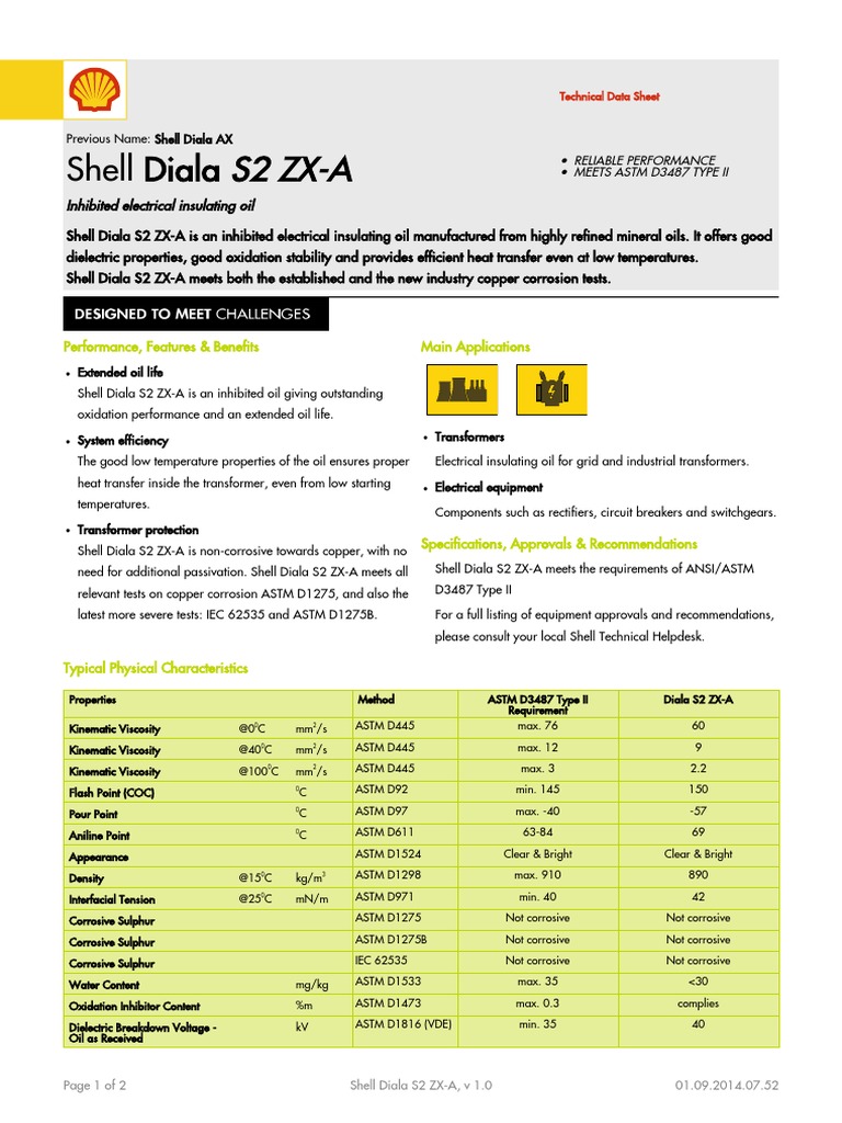 Shell Diala S2 ZX-A Technical Data Sheet | PDF | Transformer