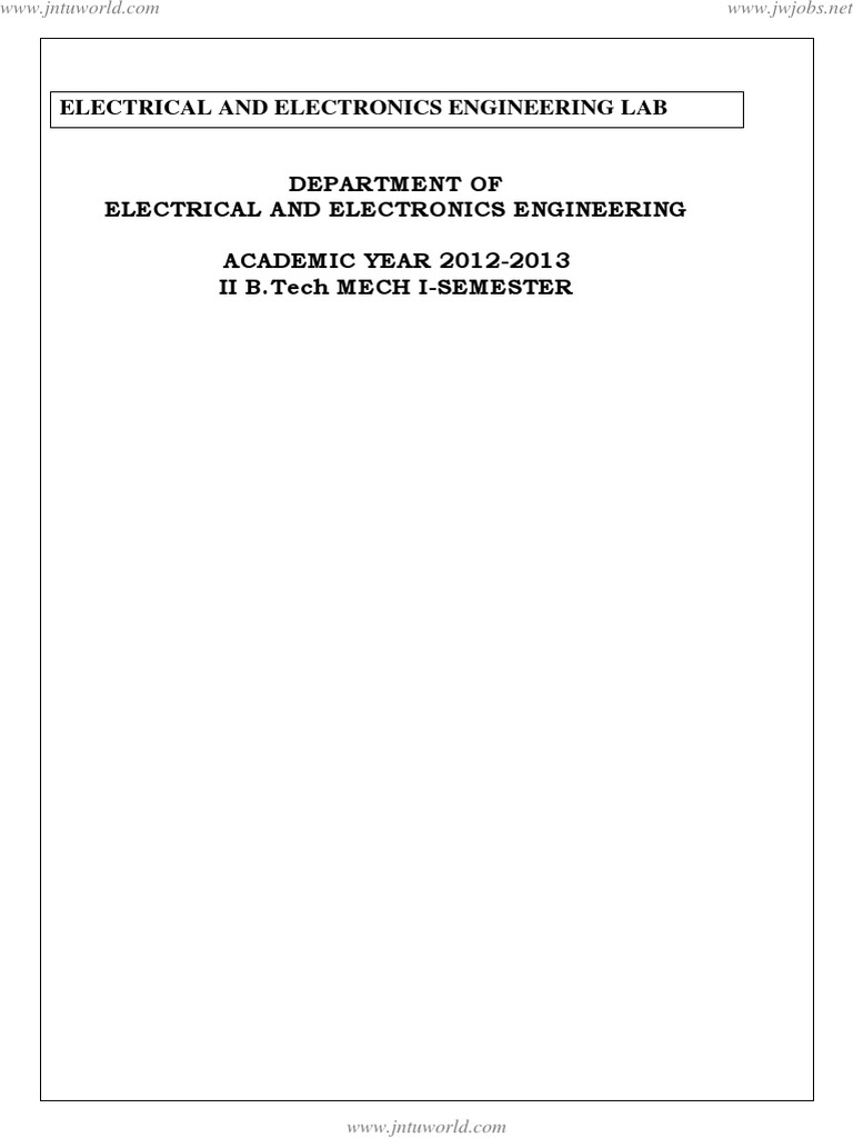 Electrical and Electronics Engineering Lab PDF Electric Motor Voltage