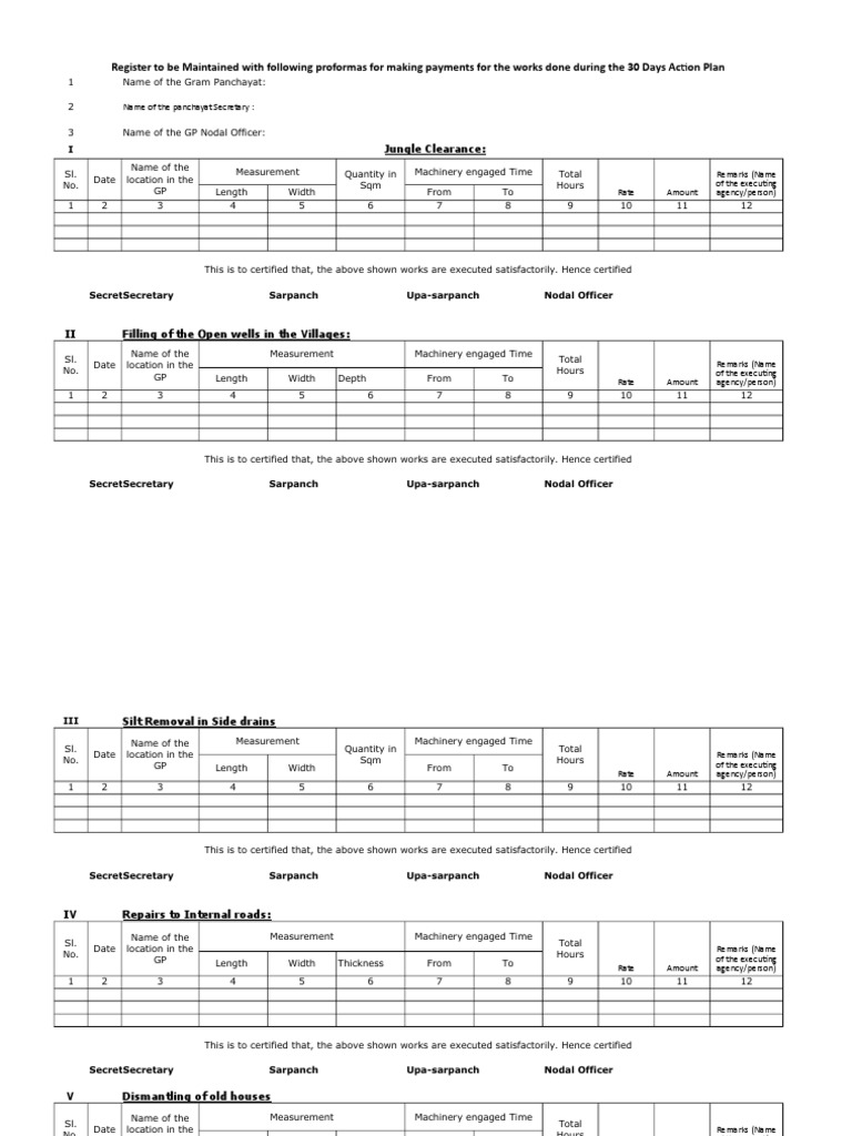 Proforma for 30-Day Action Plan Payments | PDF | Nature | Business