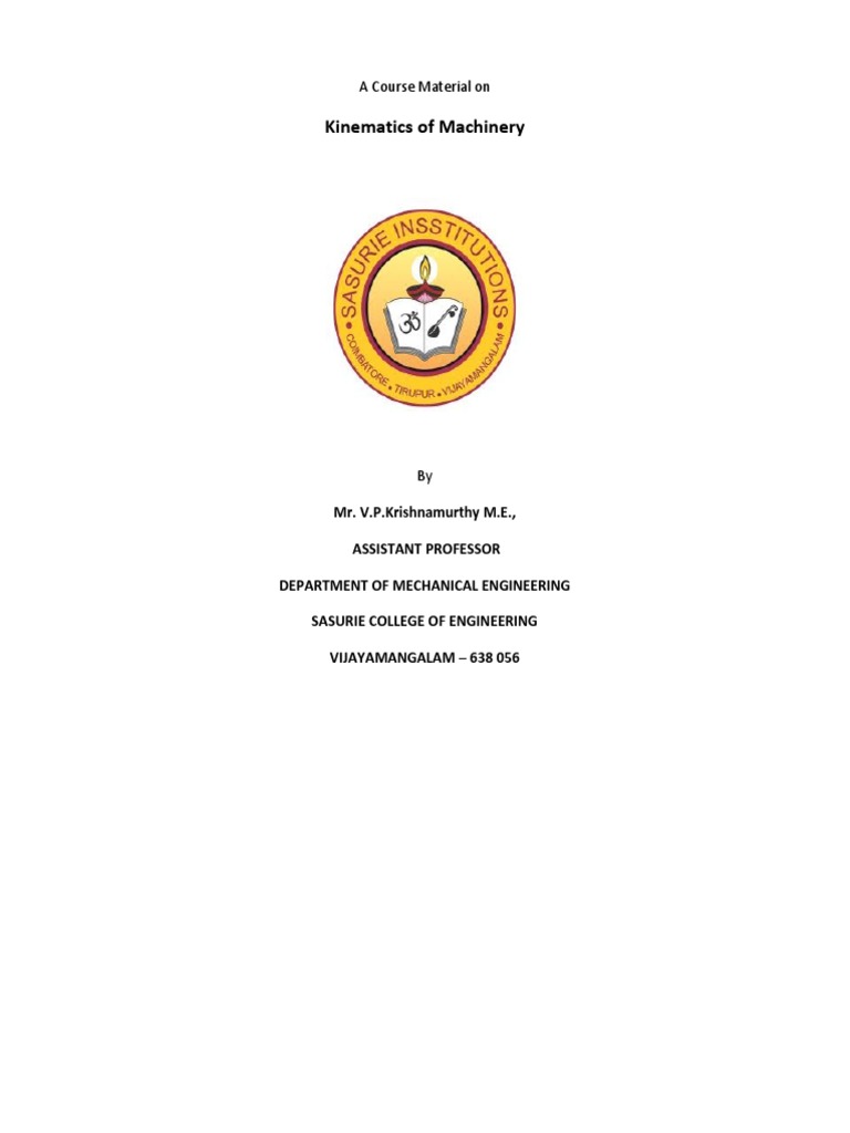 Kinematics of Machinery Course Material | PDF | Gear | Kinematics