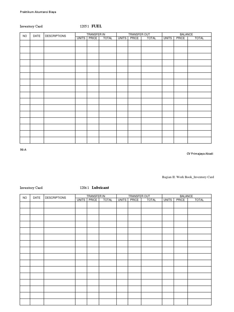 Inventory Card for Fuel and Lubricants | PDF