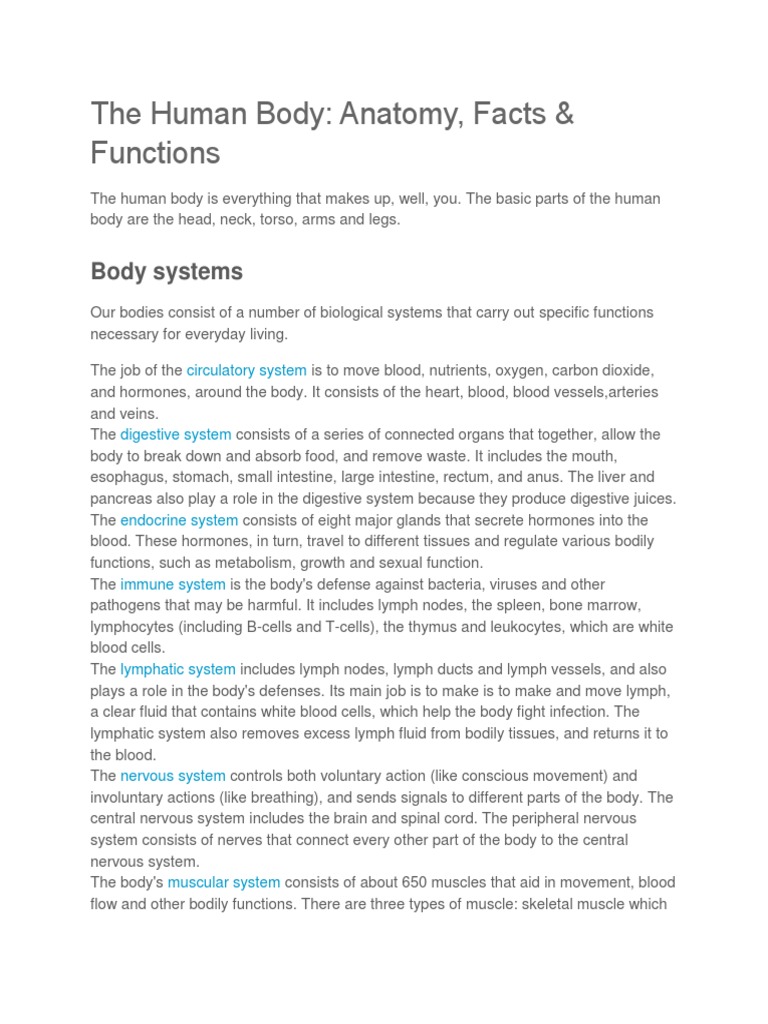 The Human Body: Anatomy, Facts & Functions | PDF | Human Body ...