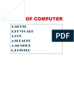 Parts of Computer: 1.mouse 2.keyboard 3.CPU 4.speaker 5.monitor 6.printer