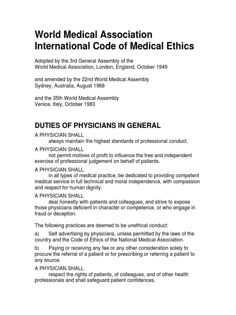 WHO International Code of Medical Ethics PDF Medical Ethics Physician