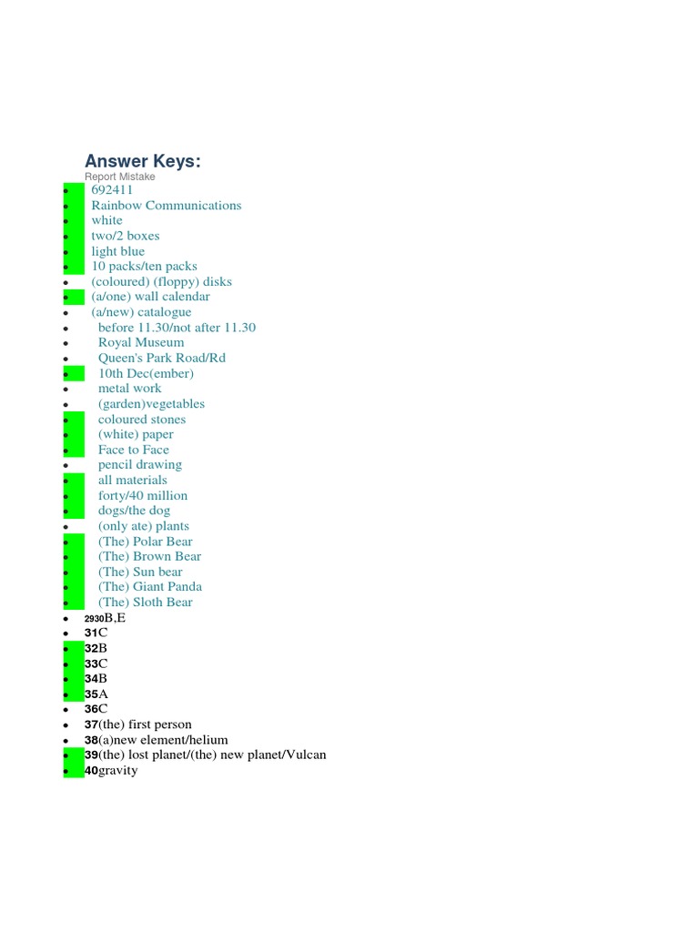 Answer Keys | PDF