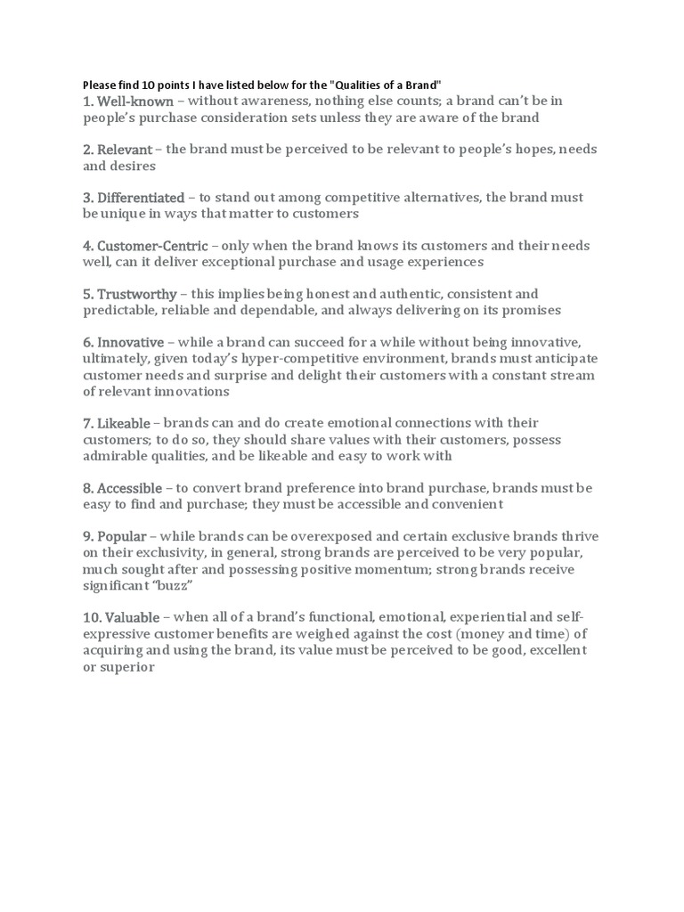 Key Qualities of a Successful Brand | PDF