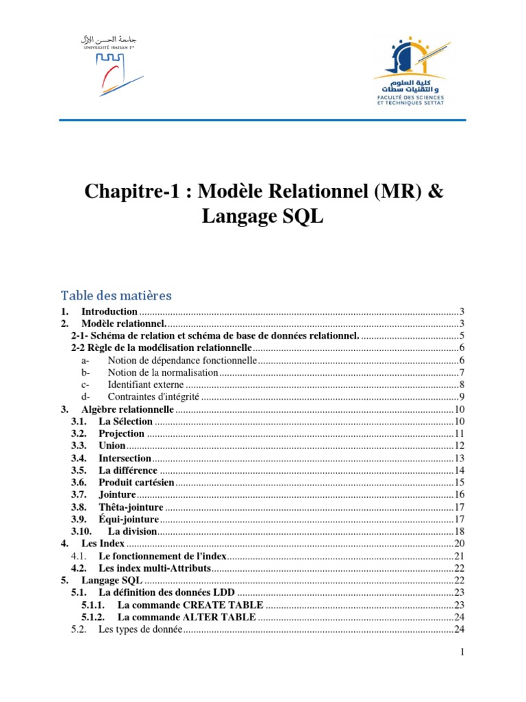 Modèle Relationnel et SQL Essentials | PDF | Base de données ...