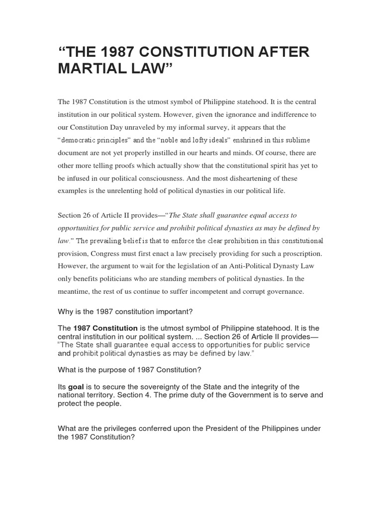 1987 constitution after martial law essay