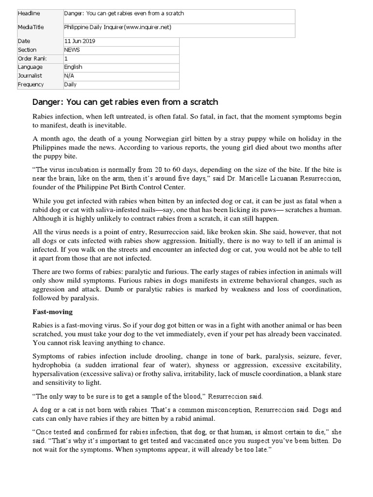 Danger You Can Get Rabies Even From A Scratch FastMoving PDF