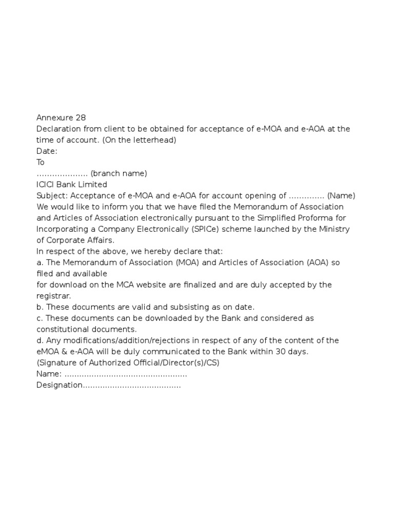 e-MOA e-AOA Declaration | PDF