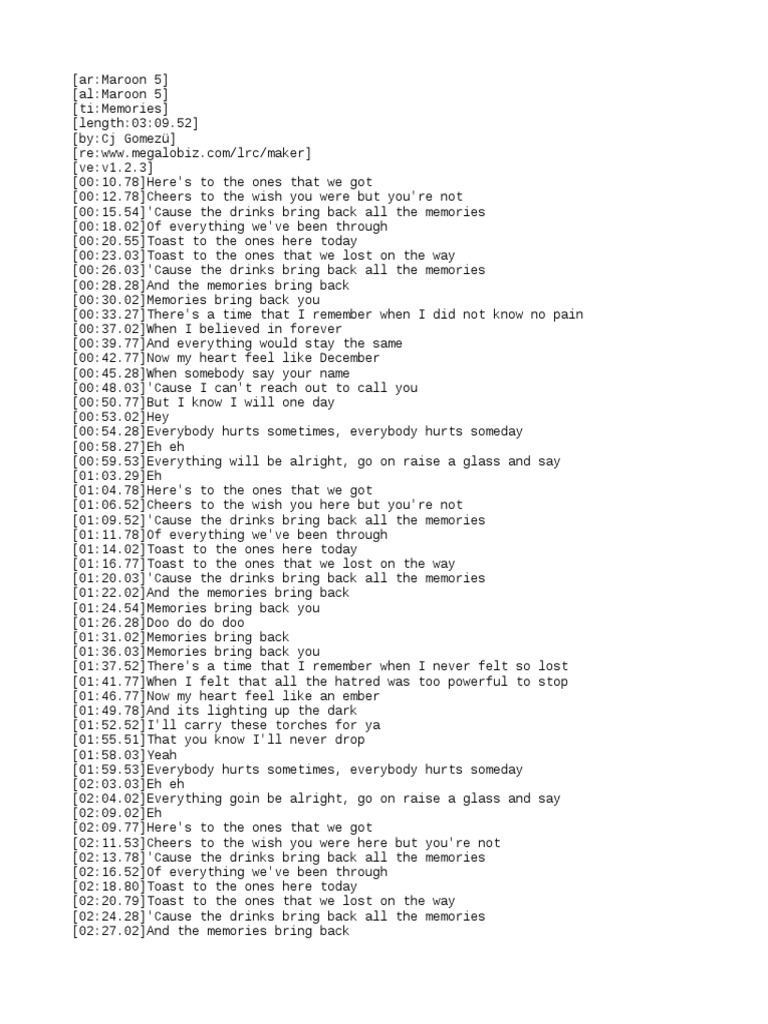 Maroon 5 Memories Lyrics Mp3 70k Pdf