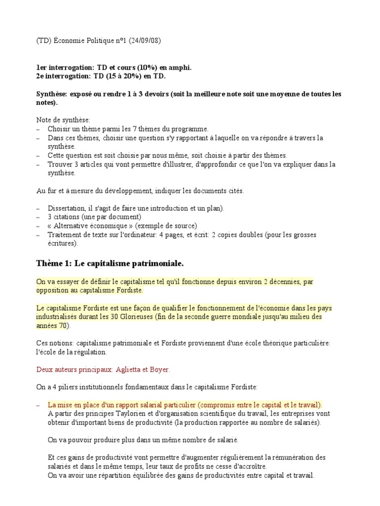 Td Economie Politique N 1 Pdf Inflation Investir