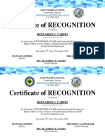 Saint Mark's School Recognition Certificate