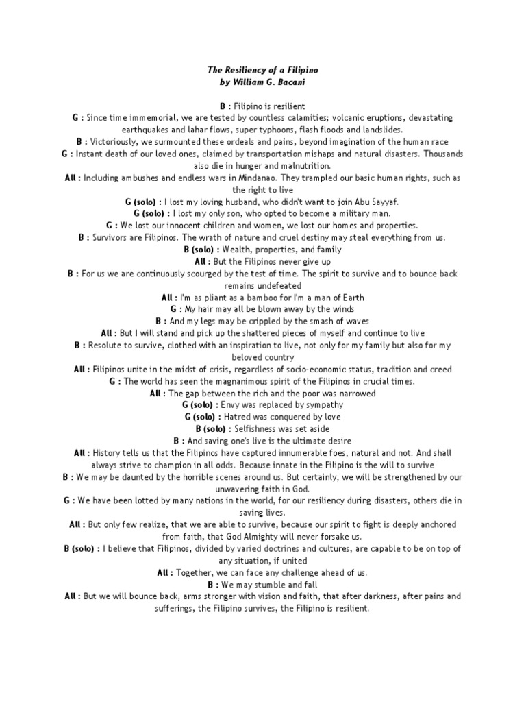 The Resiliency of A Filipino | PDF