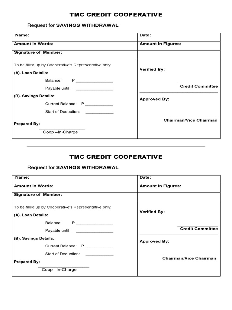 TMC Credit Cooperative Withdrawal Form | PDF