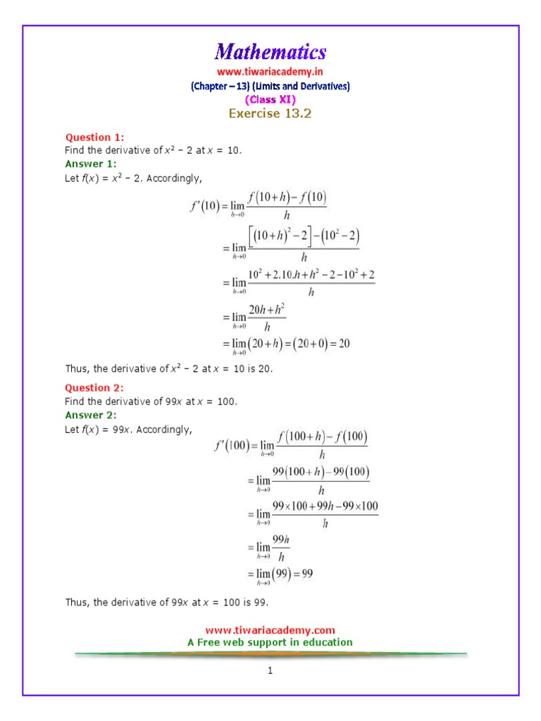 11 Maths NcertSolutions Chapter 13 2 PDF | PDF | Trigonometric ...