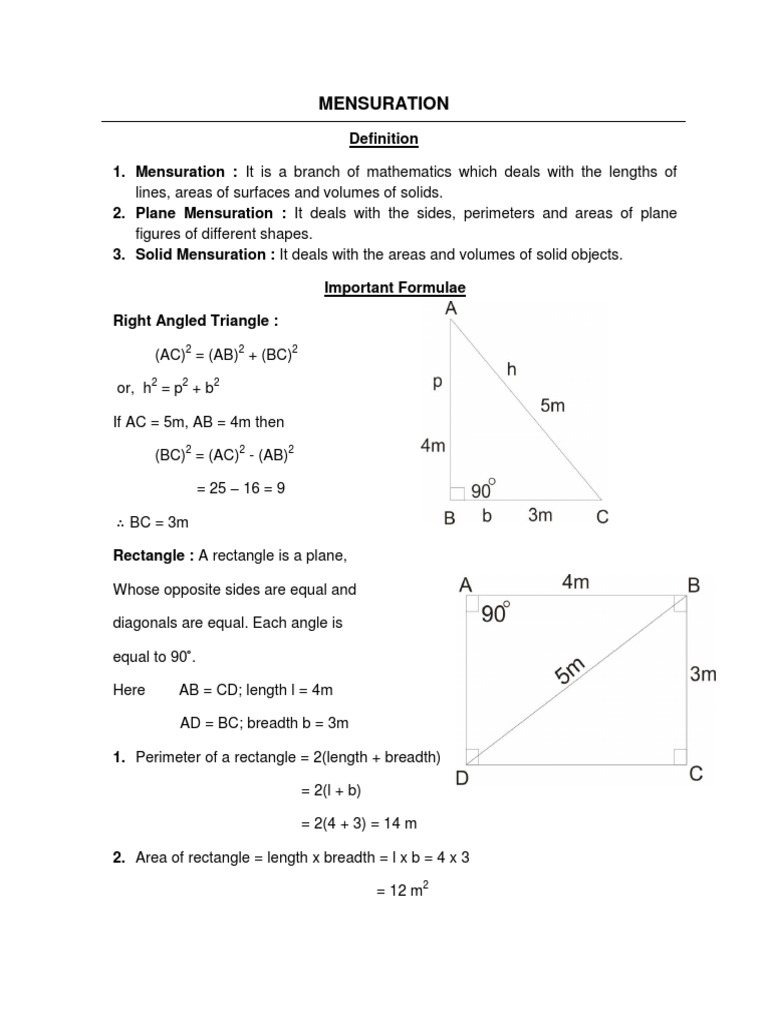 Mensuration PDF | PDF | Rectangle | Area