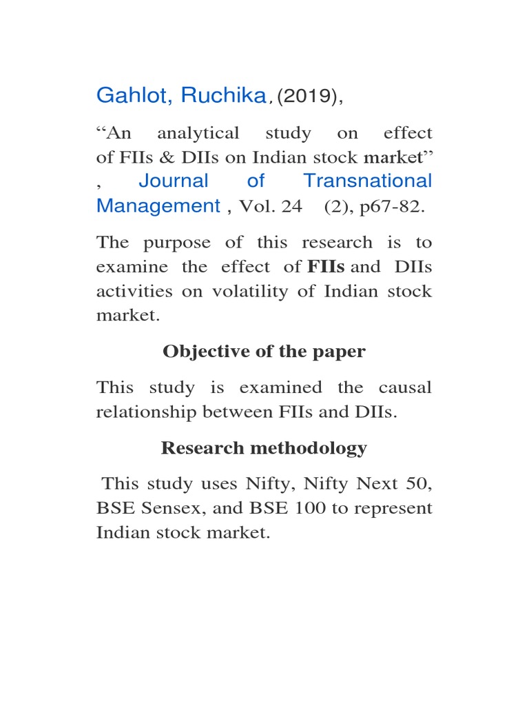 FIIs & DIIs Impact on Indian Stocks | PDF | Finance & Money Management ...