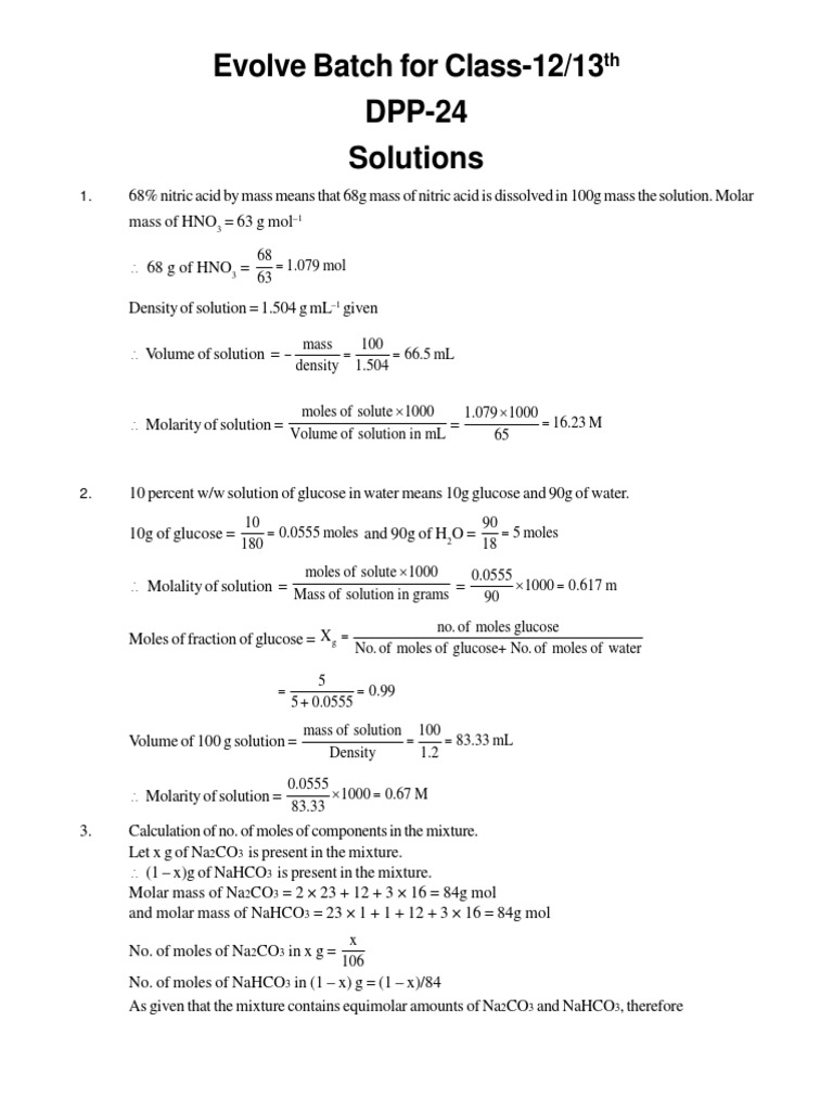 DPP 24 Solutions | PDF | Molar Concentration | Mole (Unit)