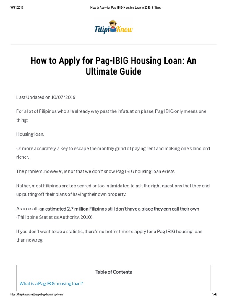 How To Apply For Pag IBIG Housing Loan in 2019 - 8 Steps | PDF | Credit ...
