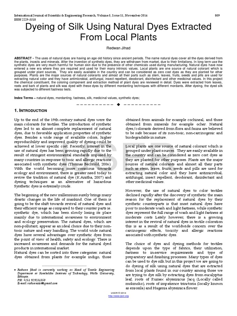 Dyeing of Silk Using Natural Dyes Extracted From Local Plants PDF