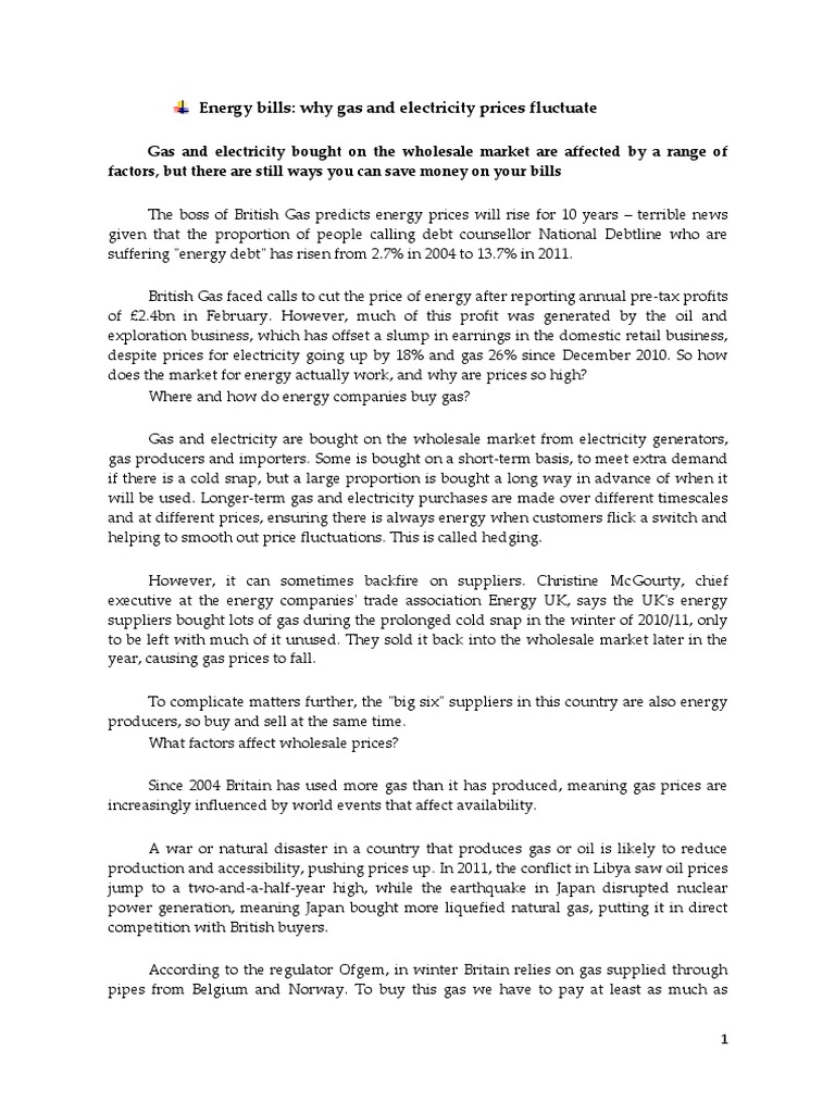 Energy Bills Why Gas and Electricity Prices Fluctuate PDF Gasoline And Diesel Usage And