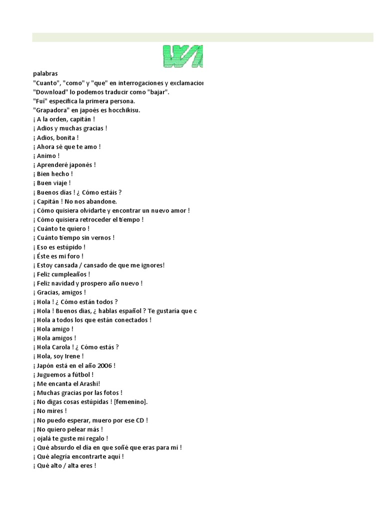 Diccionario Espanol Japones 1 Xlsx Amor