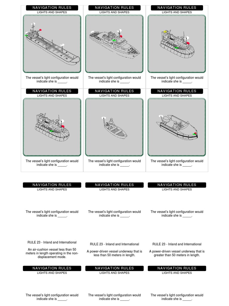 Navigation Rules Flashcards PDF Maritime Pilot Watercraft