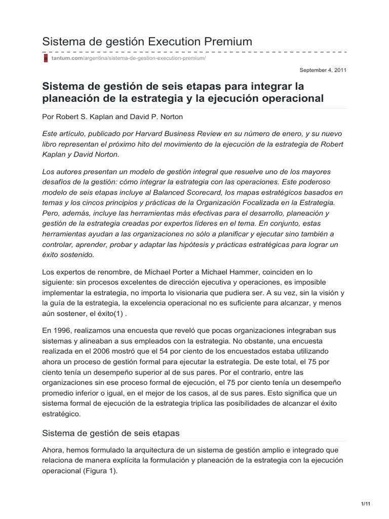 Kaplan 2011 Sistema de Gestión Execution