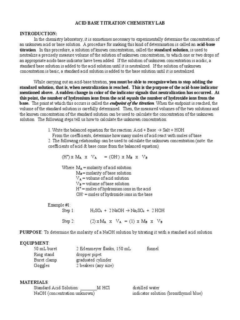 Honors Acid Base Titration Lab 2 PDF Titration Chemistry