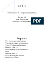 Fundamentals of Computer Programming Lecture # 1 Basic Introduction Instructor: Lec Razia Sharif