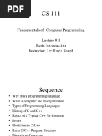 Fundamentals of Computer Programming Lecture # 1 Basic Introduction Instructor: Lec Razia Sharif