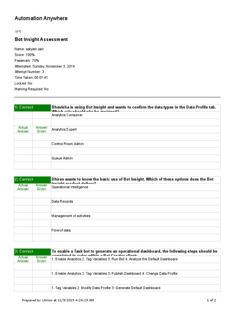 Automation Anywhere: Bot Insight Assessment | PDF | Analytics | Data ...