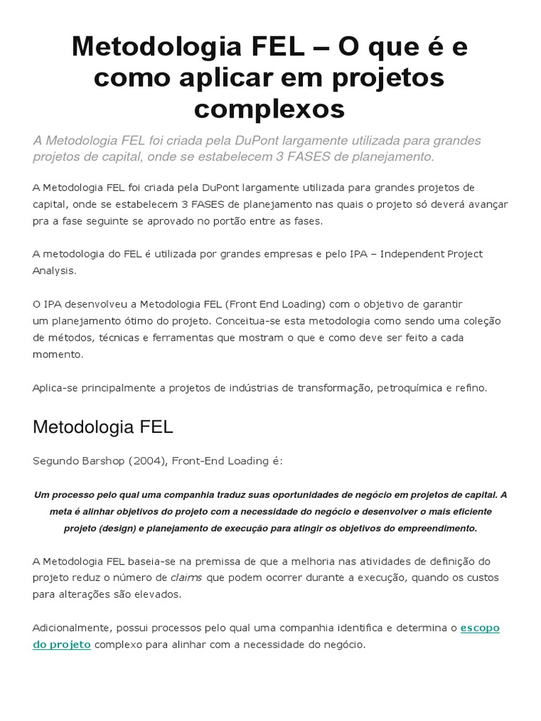 Metodologia FEL | PDF | Economias | Business