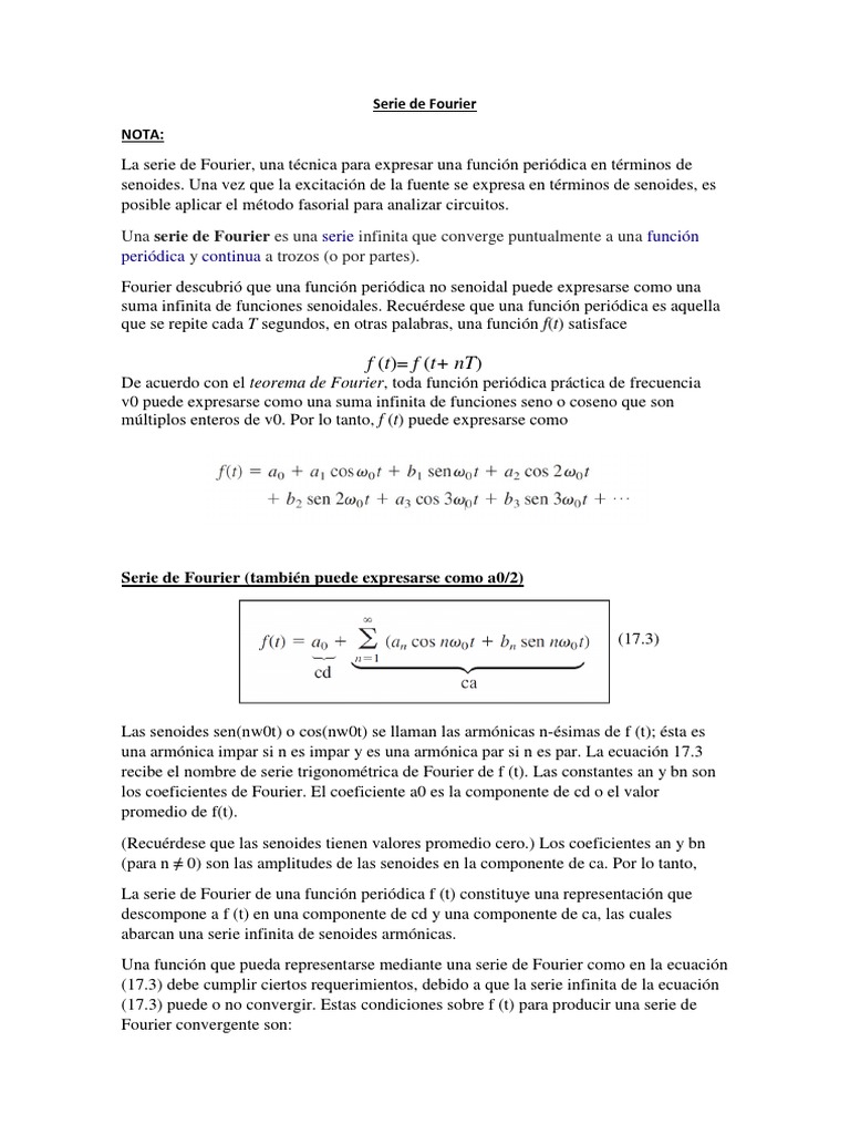 Serie de Fourier y condiciones de Dirichlet PDF Métodos y — free download
