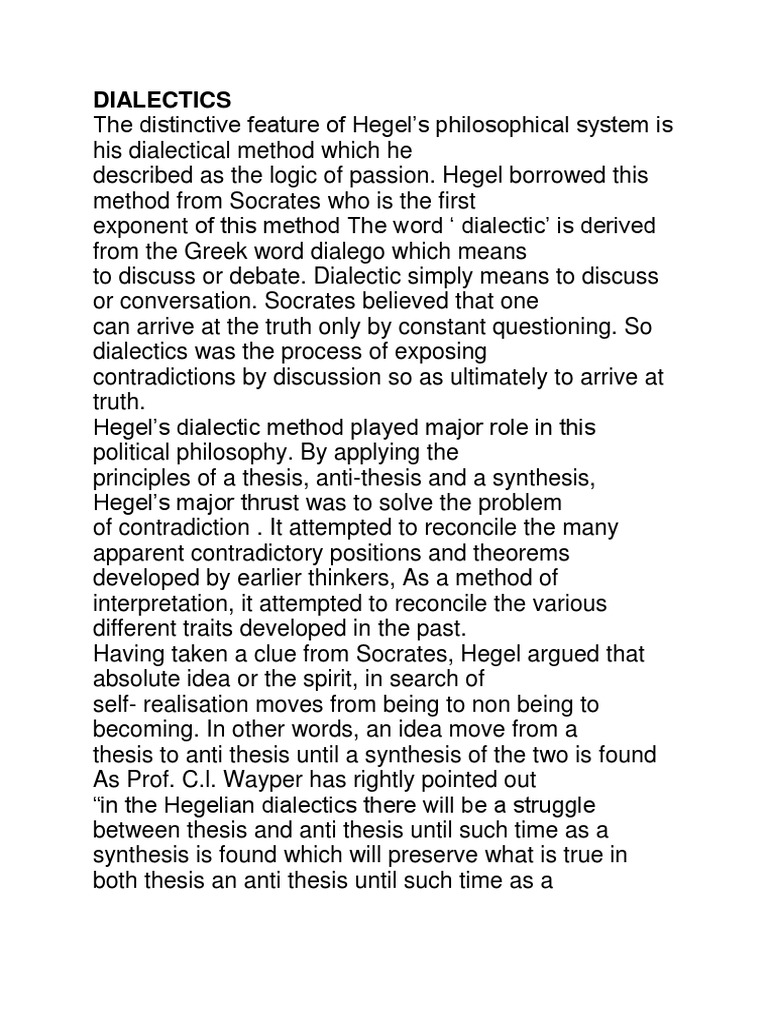 Hegel State Dialectics Pdf Dialectic Georg Wilhelm Friedrich Hegel