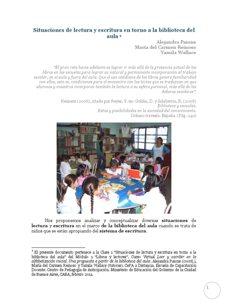 Situaciones de Lectura y Escritura en Aula | PDF | Educación primaria ...