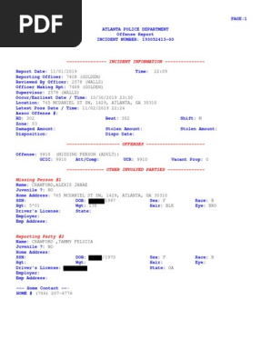 Alexis Crawford Missing Persons Report