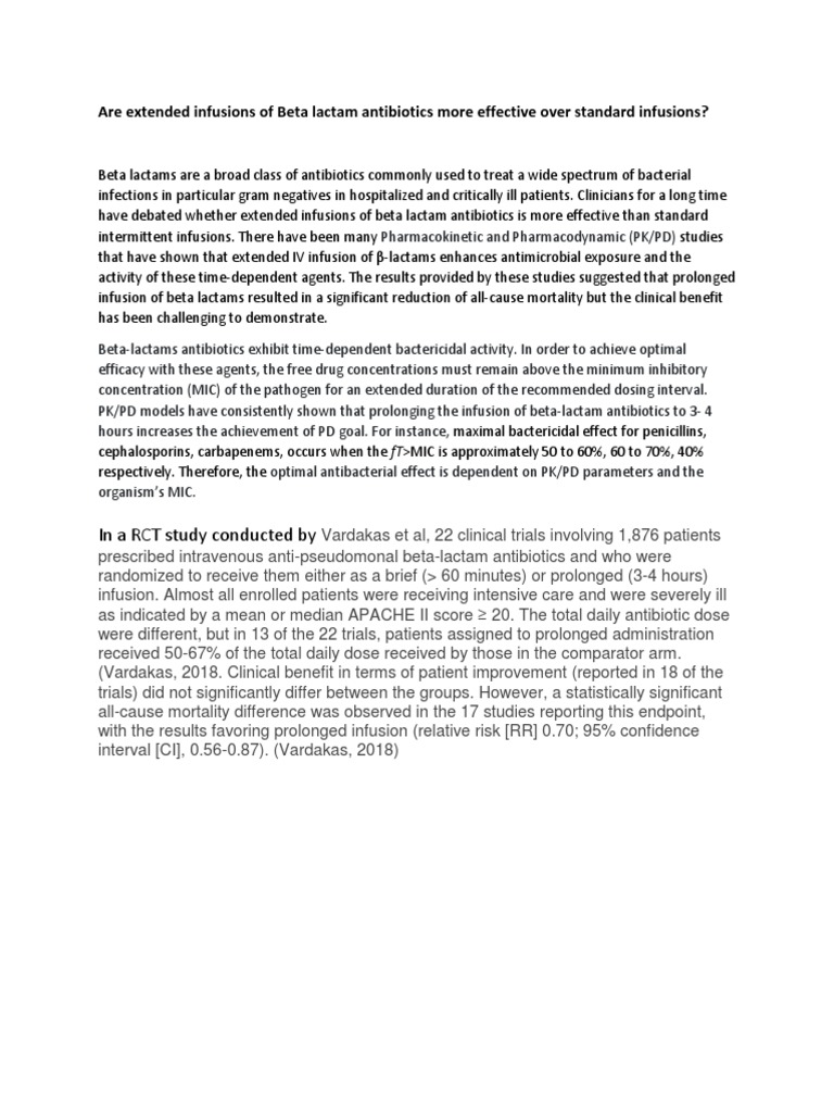 Are Extended Infusions of Beta Lactam Antibiotics More Effective Over ...