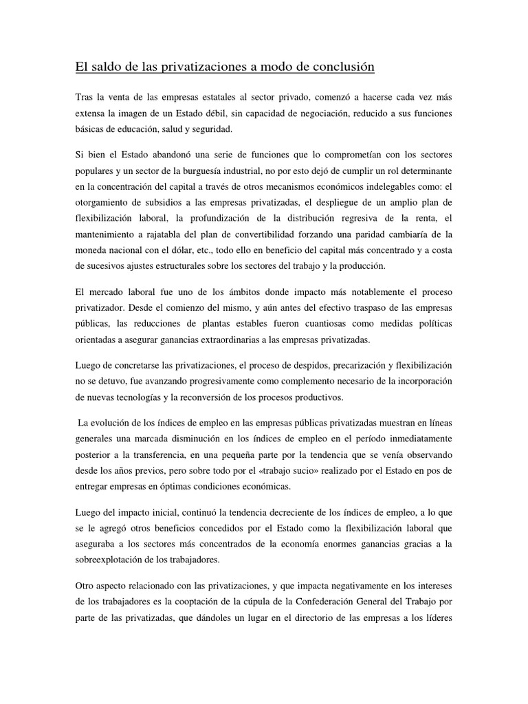 El Saldo de Las Privatizaciones UltimoTP | PDF | Privatización ...